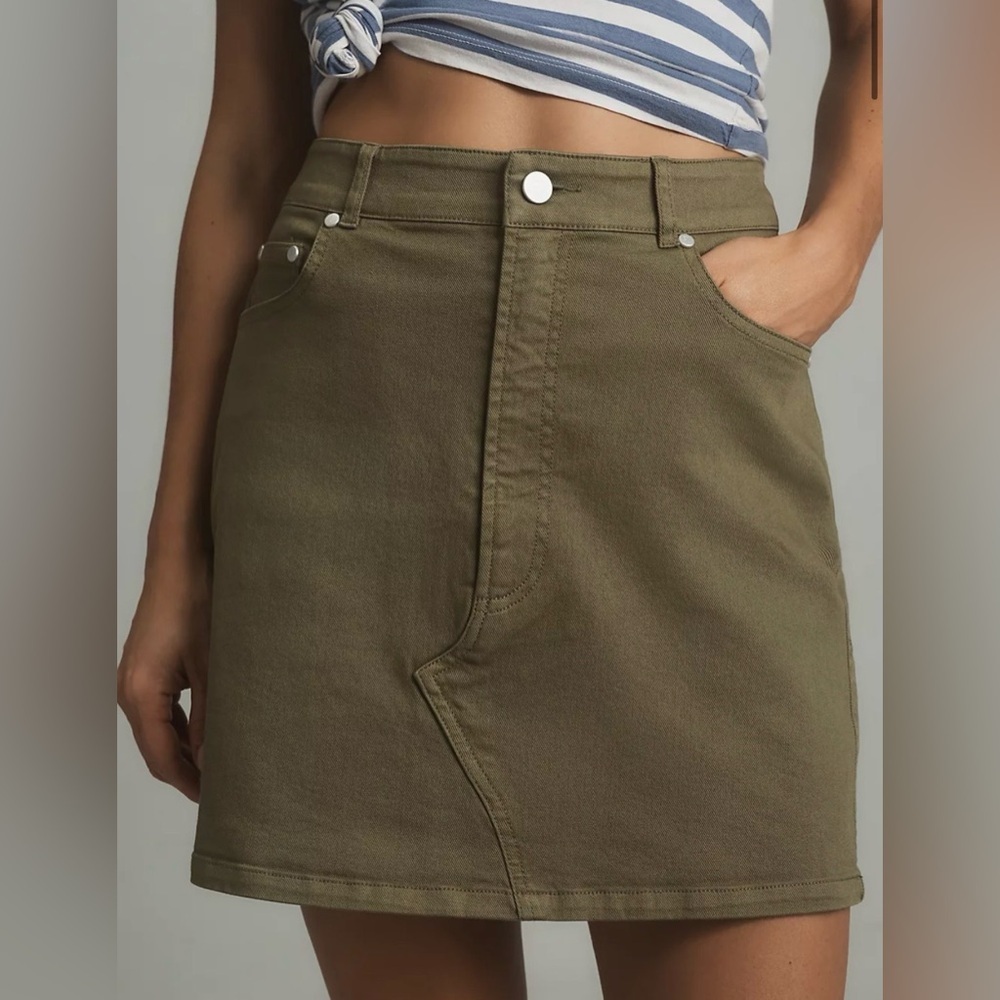 PILCRO Denim Mini Skirt in Olive Green - Picture 6 of 13